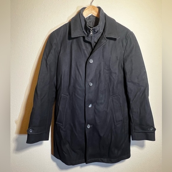 Banana Republic Black Coat Italian Wool Blend Emmetex Long Trench Jacket Men’s S - Picture 9 of 12